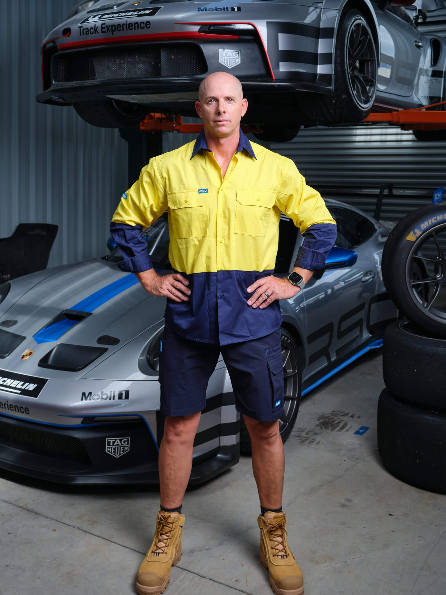 Driven DRV 42 Mens Hi-Vis Lightweight Long Sleeve Safety Shirt Yellow Navy – Front View