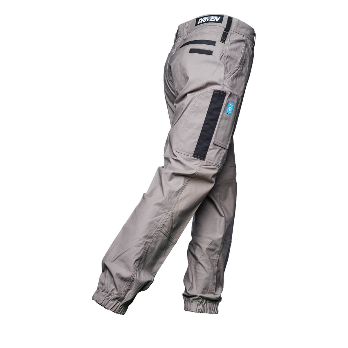 Driven DRV 02 Mens Fixed Waist Stretch Cargo Pants - Elastic Cuff Khaki Back