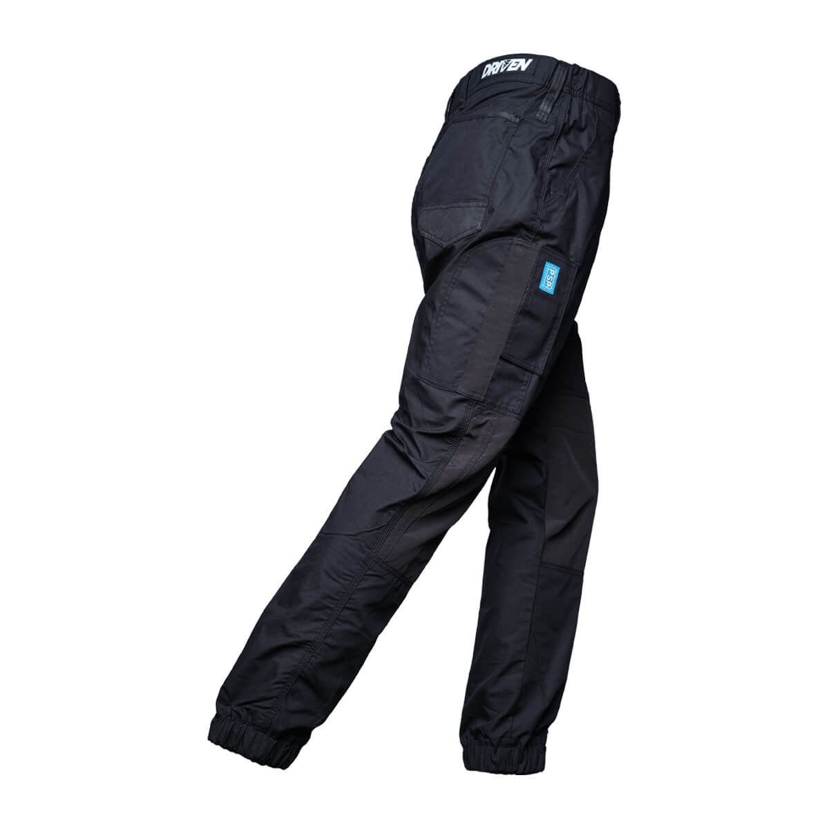 Driven DRV 05 Mens Premium Lightweight Fixed Waist Stretch Cargo Pants - Elastic Cuff Black Side