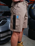 Driven DRV 22 Mens Fixed Waist 4-Way Stretch Cargo Phone Safety Pocket Short Khaki – View 03