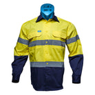 Driven DRV 41 Mens Hi Vis Lightweight Long Sleeve Taped Safety Shirt Yellow/Navy Front