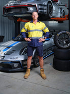 Driven DRV 41 Mens Hi-Vis Lightweight Long Sleeve Taped Safety Shirt Yellow Navy – Front View
