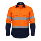 Driven DRV 41 Mens Hi-Vis Lightweight Long Sleeve Taped Safety Shirt Orange Navy