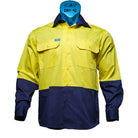 Driven DRV 42 Mens Hi Vis Lightweight Long Sleeve Safety Shirt Yellow/Navy Front