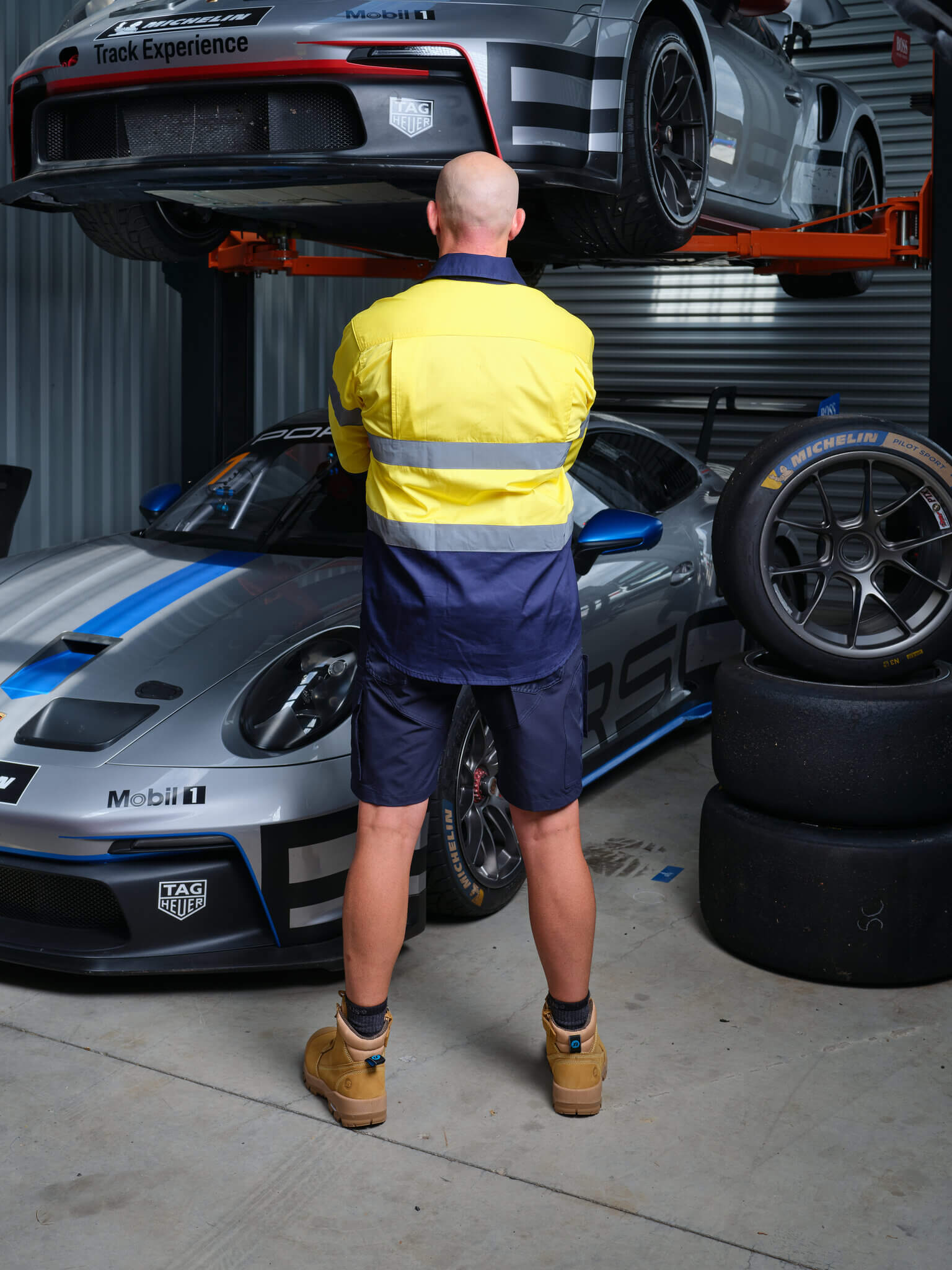 Driven DRV 44 Hi-Vis Lightweight Long Sleeve Taped Safety Shirt Closed Front Yellow Navy – View 06
