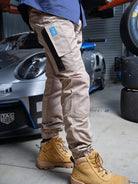 Driven DRV 05 Mens Premium Lightweight Fixed Waist Stretch Cargo Phone Safety Pocket Pants Elastic Cuff Khaki – View 03
