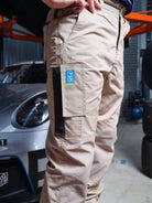 Driven DRV 05 Mens Premium Lightweight Fixed Waist Stretch Cargo Phone Safety Pocket Pants Elastic Cuff Khaki – View 04