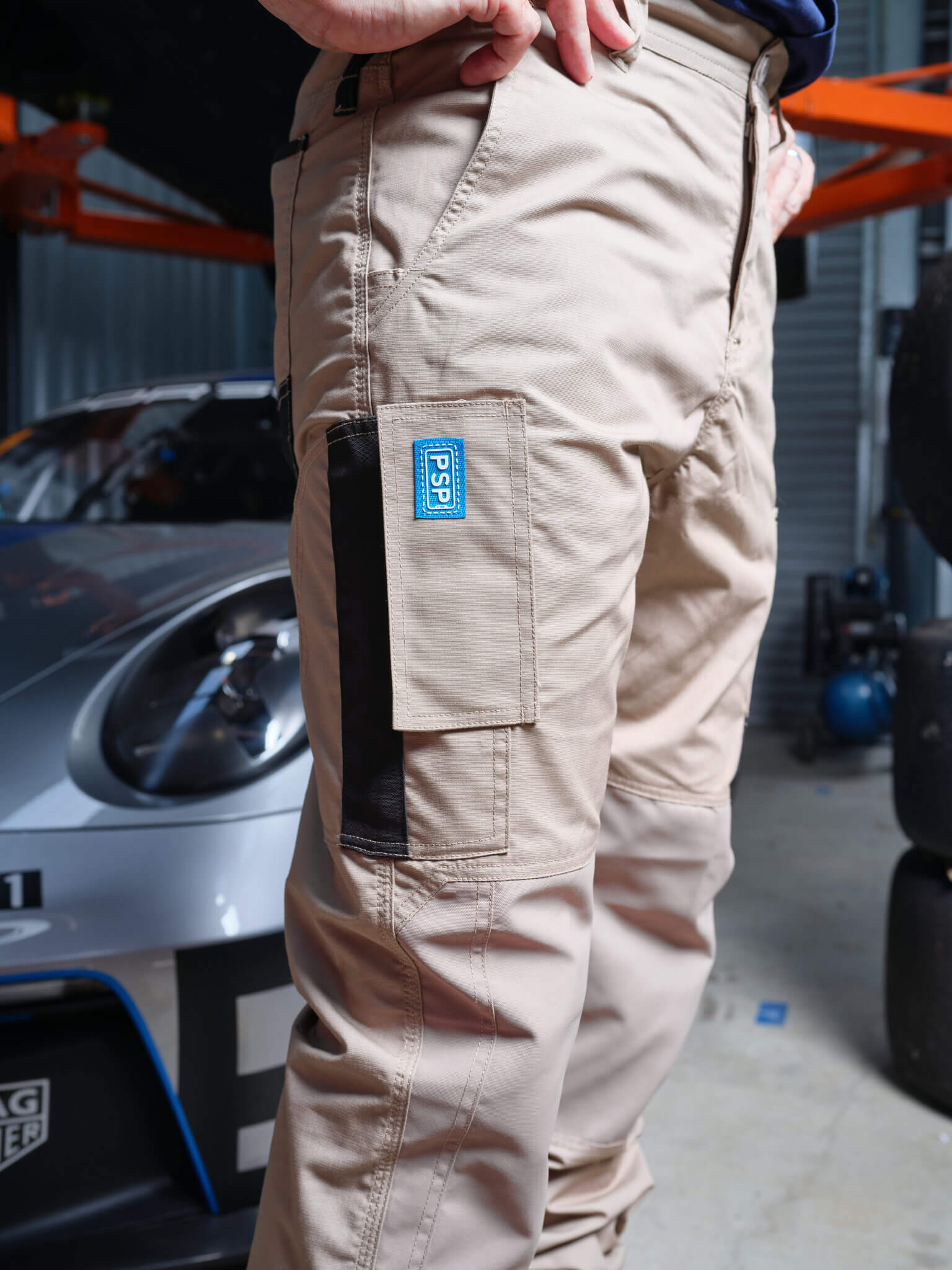 Driven DRV 05 Mens Premium Lightweight Fixed Waist Stretch Cargo Phone Safety Pocket Pants Elastic Cuff Khaki – View 04