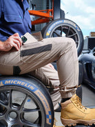 Driven DRV 05 Mens Premium Lightweight Fixed Waist Stretch Cargo Phone Safety Pocket Pants Elastic Cuff Khaki – View 08