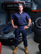 Driven DRV 05 Mens Premium Lightweight Fixed Waist Stretch Cargo Phone Safety Pocket Pants Elastic Cuff Navy – Front View