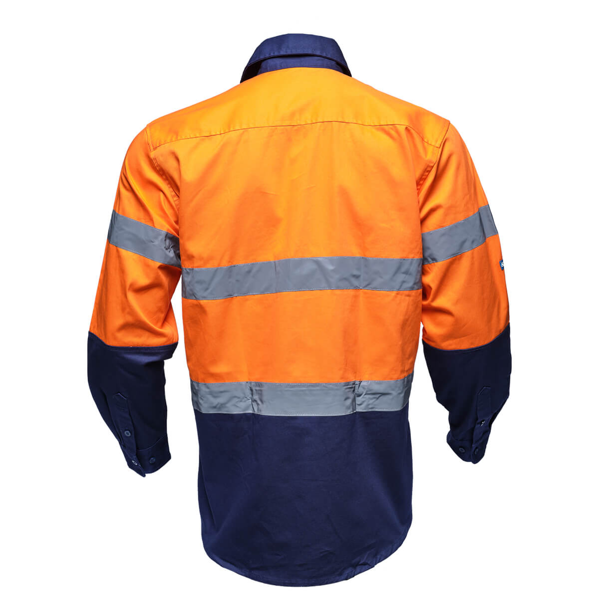 Driven DRV 51 Mens Hi Vis Long Sleeve Taped Safety Shirt Orange/Navy Back