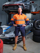 Driven DRV 54 Mens Hi-Vis Long Sleeve Taped Safety Shirt Closed Front Orange Navy – Front View