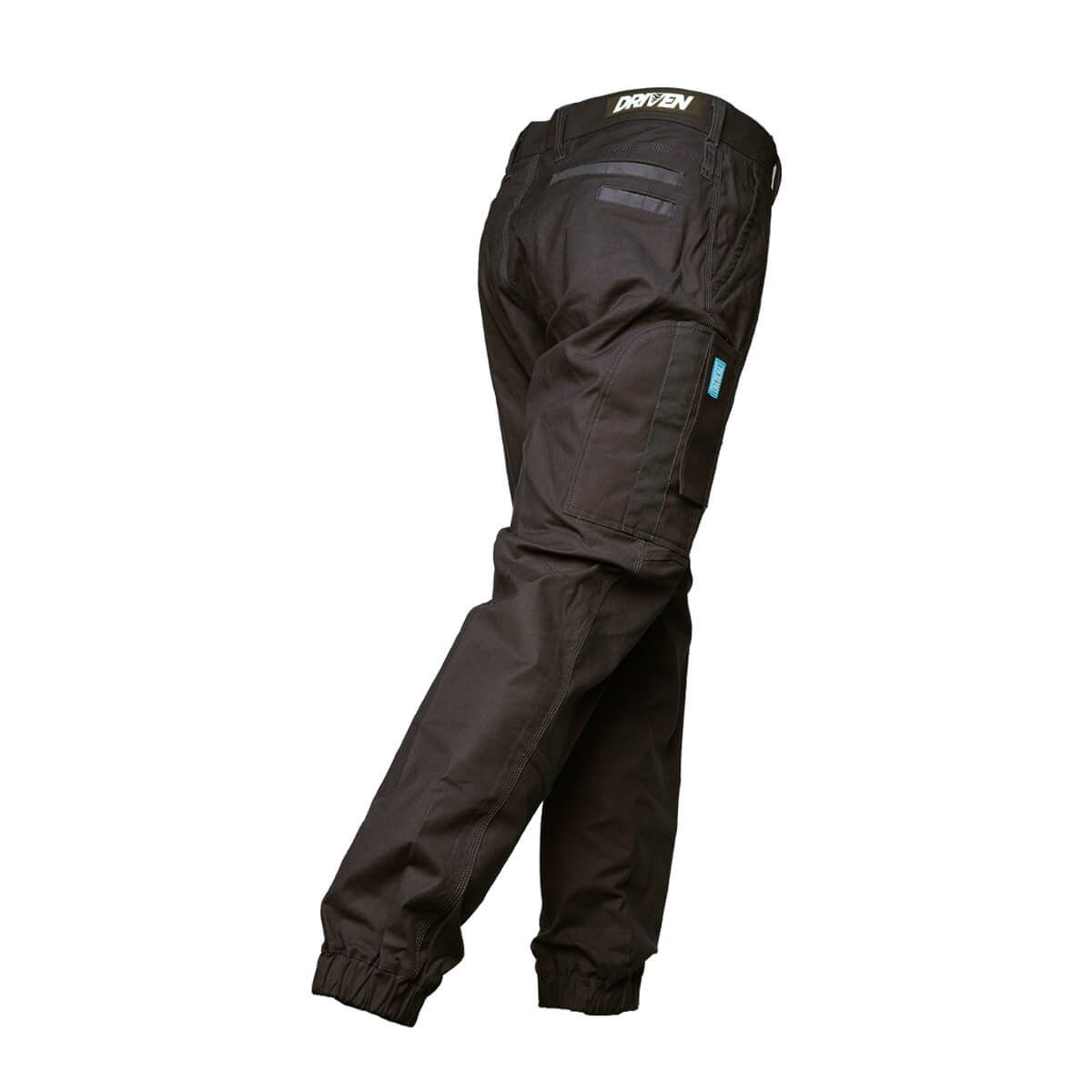 Driven DRV 02 Mens Fixed Waist Stretch Cargo Pants - Elastic Cuff Black Back