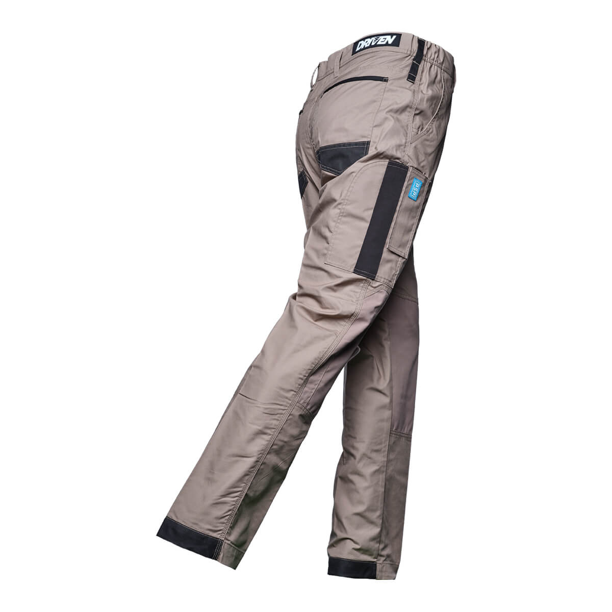 Driven DRV 04 Mens Premium Lightweight Fixed Waist Stretch Cargo Pants Khaki Back