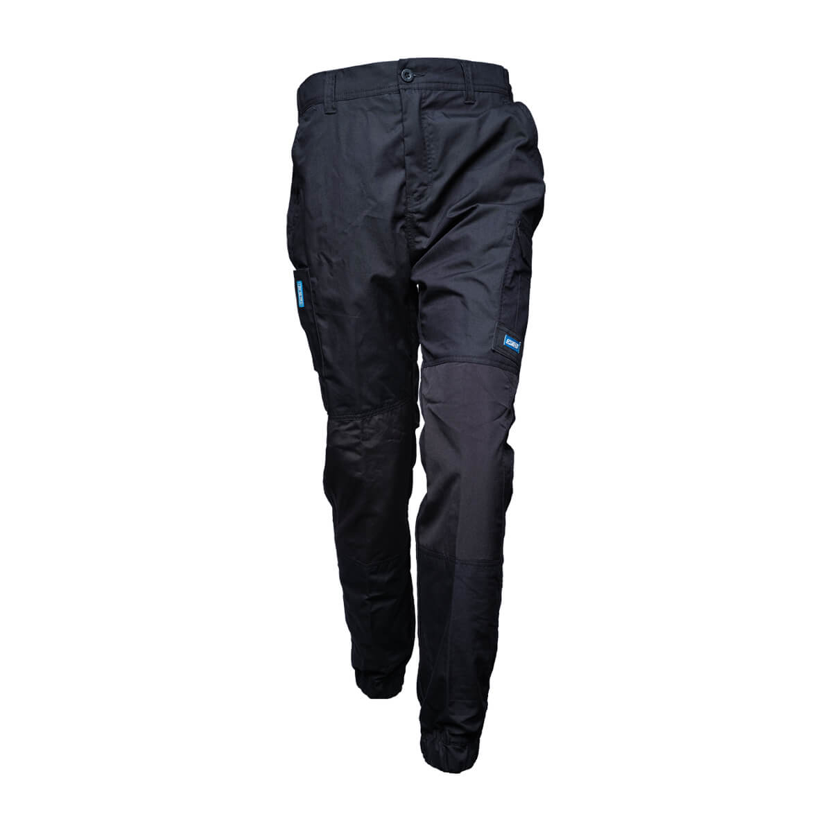 Driven DRV 05 Mens Premium Lightweight Fixed Waist Stretch Cargo Pants - Elastic Cuff Black Front