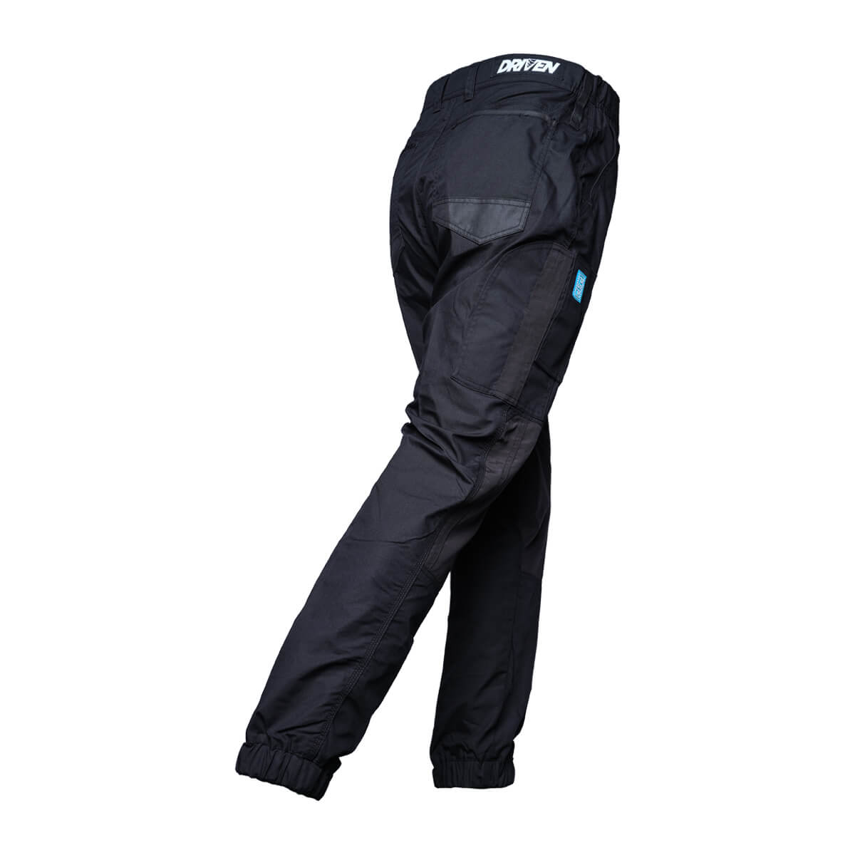 Driven DRV 05 Mens Premium Lightweight Fixed Waist Stretch Cargo Pants - Elastic Cuff Black Back