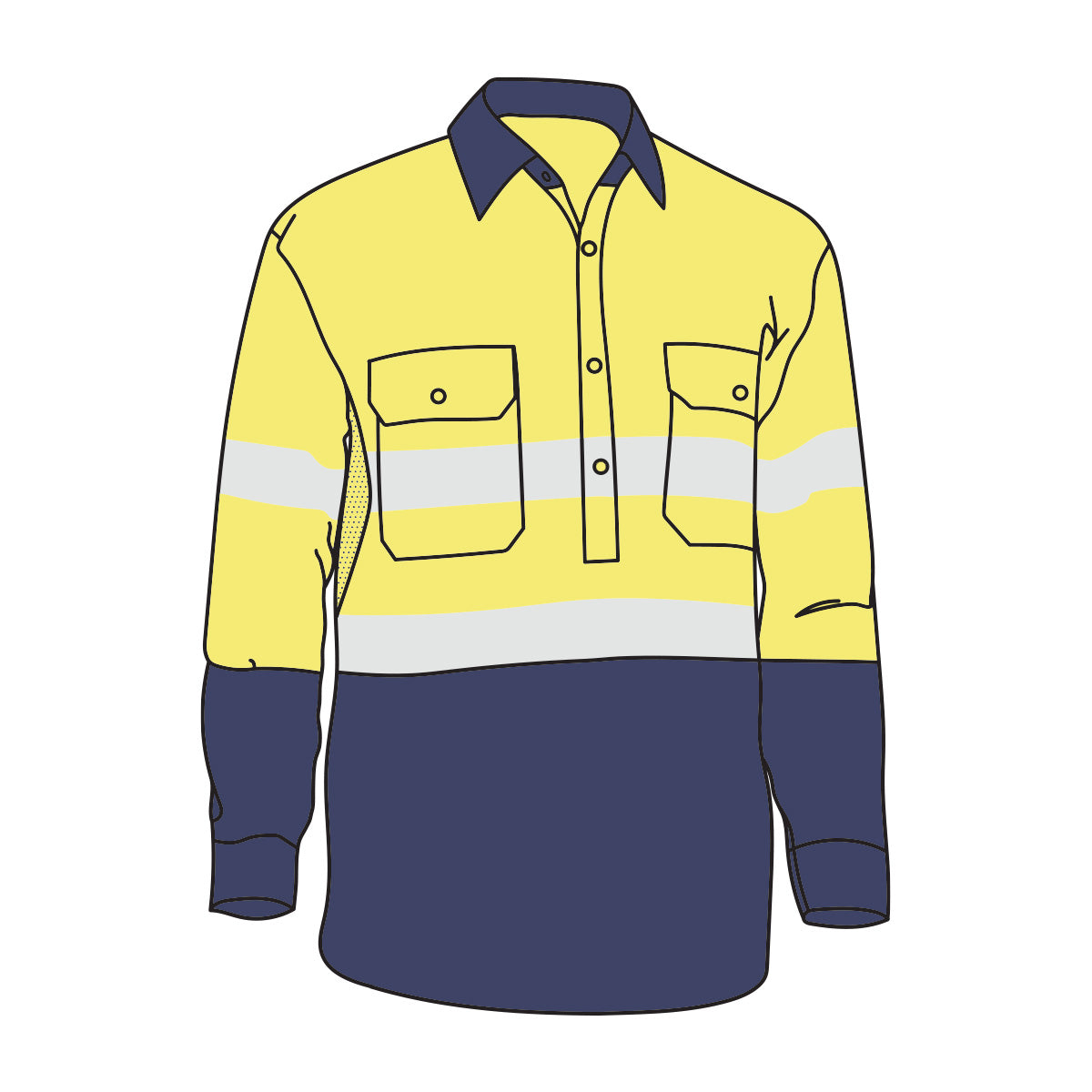 Driven DRV 44 Hi Vis Lightweight Long Sleeve Taped Safety Shirt Closed Front Yellow/Navy