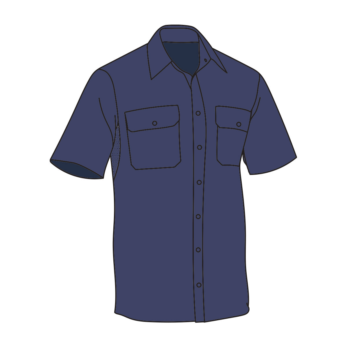 Drawing of a Driven DRV 46 Mens Short Sleeve Lightweight Shirt Navy