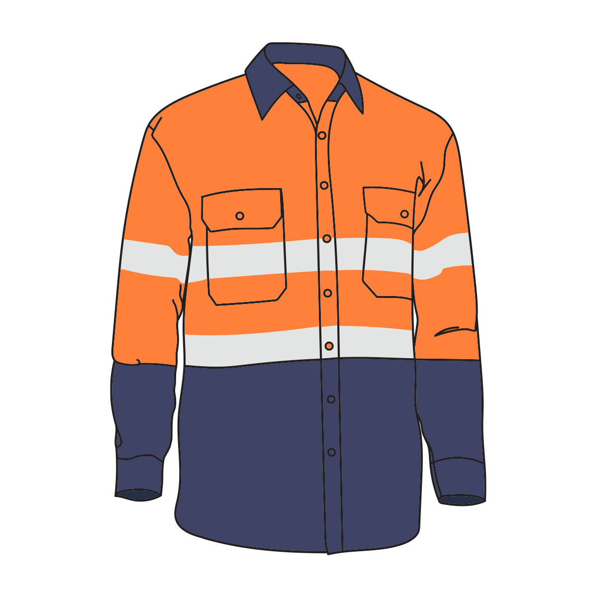 Driven DRV 51 Mens Hi Vis Long Sleeve Taped Safety Shirt Orange/Navy