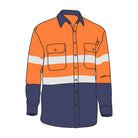 Driven DRV 51 Mens Hi Vis Long Sleeve Taped Safety Shirt Orange/Navy