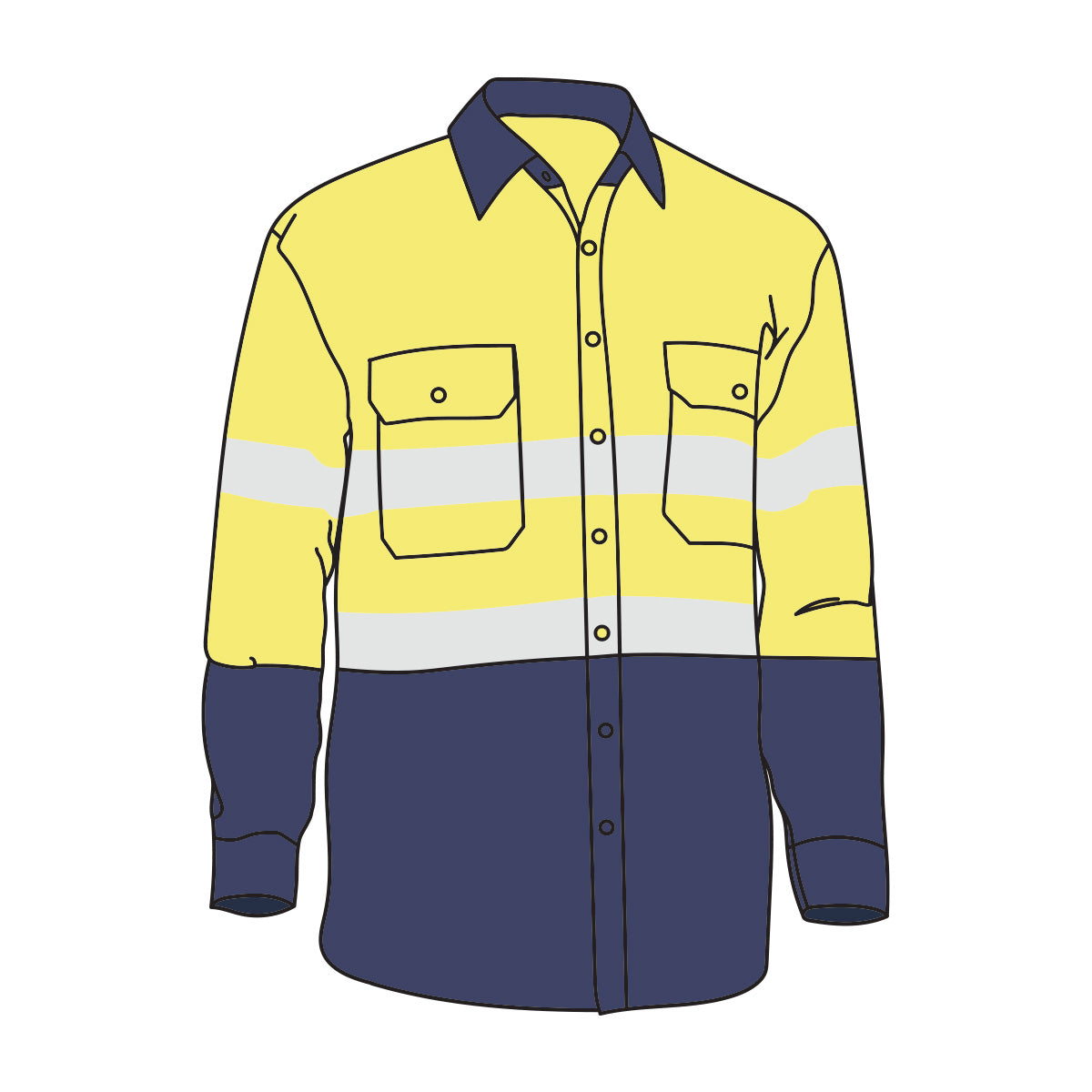 Driven DRV 51 Mens Hi Vis Long Sleeve Taped Safety Shirt Yellow/Navy