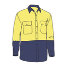 Drawing of a Driven DRV 52 Mens Hi Vis Long Sleeve Safety Shirt Yellow/Navy